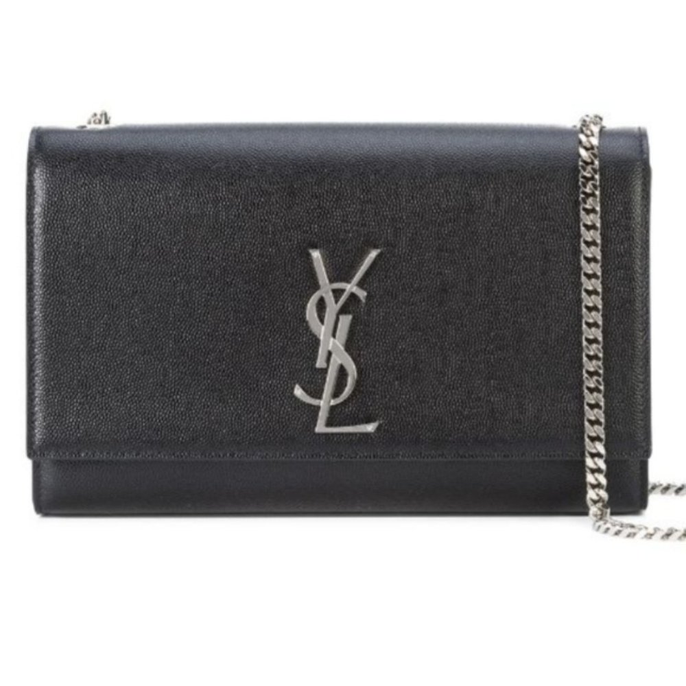 Saint Laurent Small Kate Leather Shoulder Crossbody Bag Silver Chain With Tags